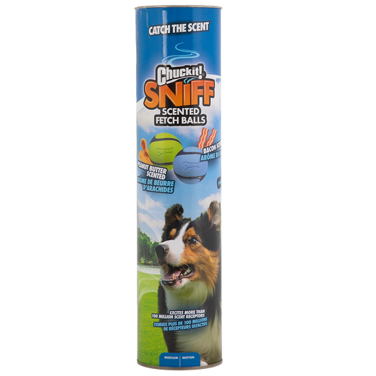 Chuckit! Sniff Fetch Ball Speck & Erdnussbutter M 4-Pack – Duftende Spielbälle für Mehr Spaß