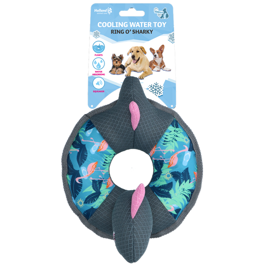 CoolPets Ring O' Sharky Flamingo – Schwimmendes Hundespielzeug für Abkühlung im Sommer