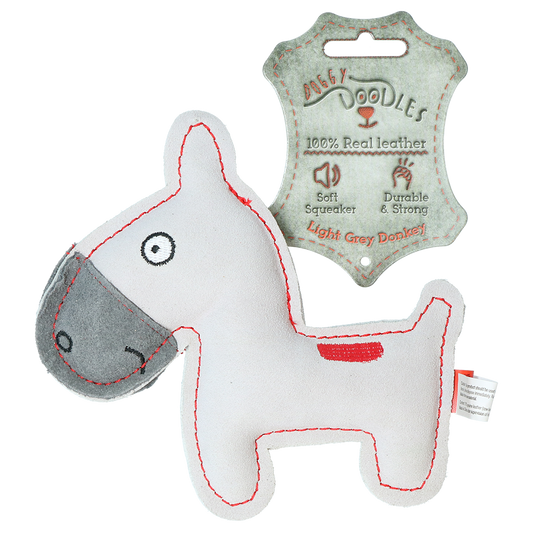 Doggy Doodles Esel Hellgrau – Hochwertiges Rindsleder Mit Lautarmem Quietscher