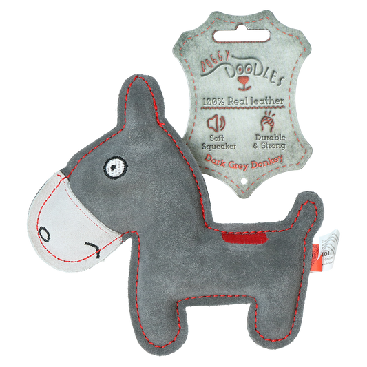 Doggy Doodles Esel Dunkelgrau – Hochwertiges Rindsleder Mit Lautarmen Quietscher