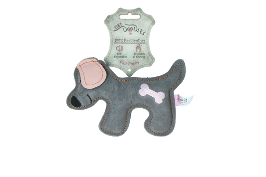 Tiny Doodles Welpe Rosa – Hochwertiges Rindsleder mit Lautarmem Quietscher