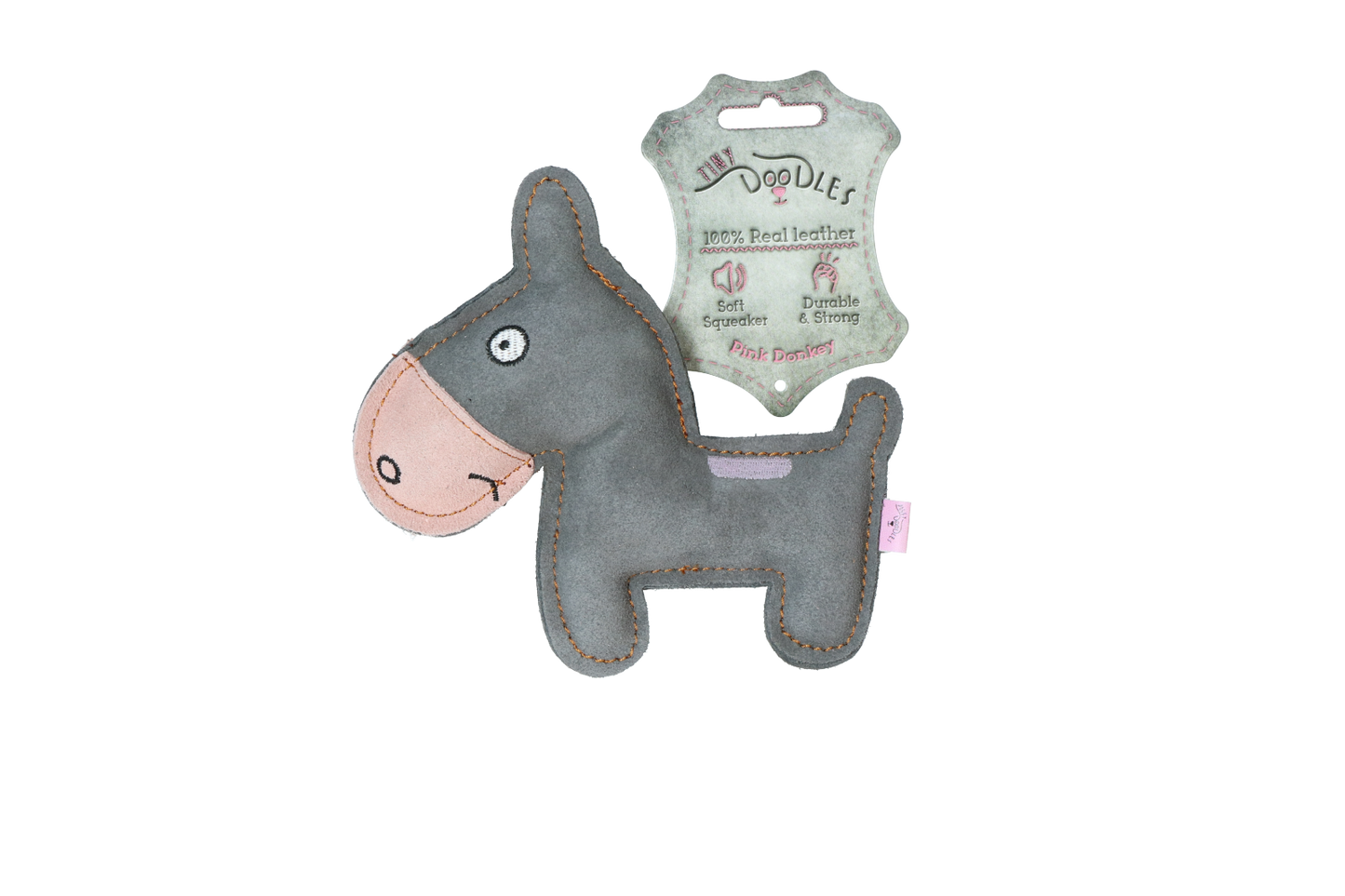 Tiny Doodles Esel Rosa – Hochwertiges Rindsleder mit Lautarmen Quietscher