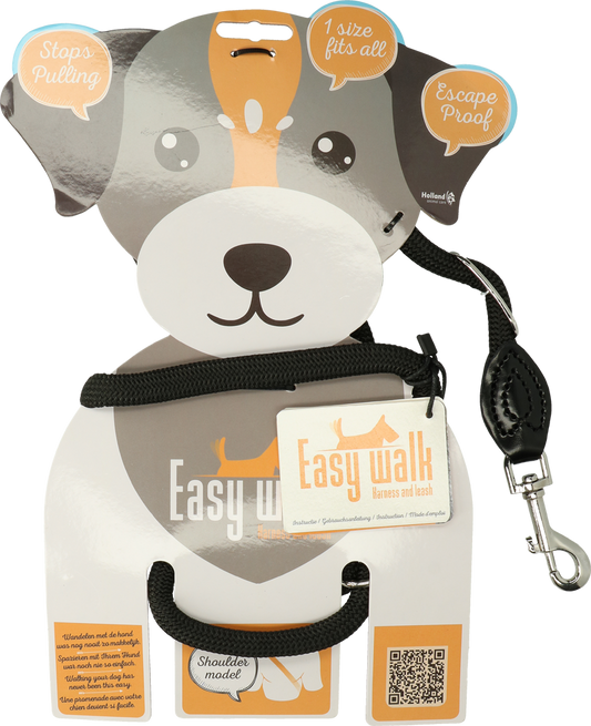 Easy Walk Schultermodell Schwarz – Komfortables Geschirr Mit Leine