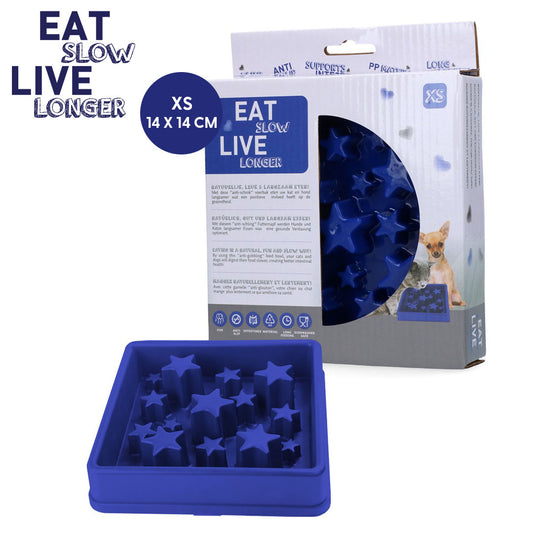 Eat Slow Live Longer Star Blau XS – Anti-Schlingnapf Für Langsame Fütterung