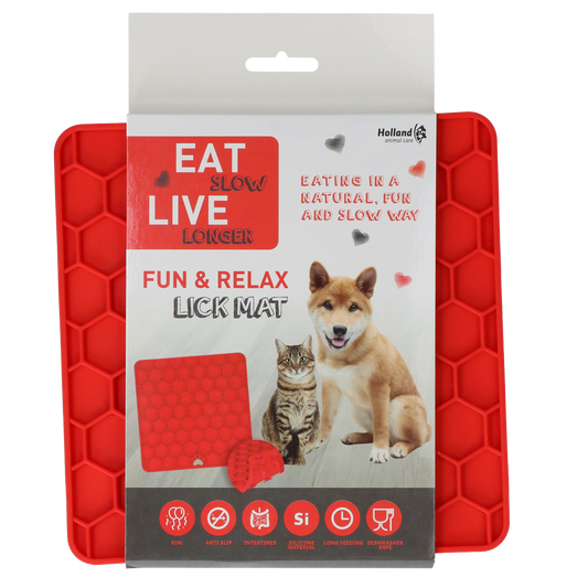 Eat Slow Live Longer Lick Mat Honeycomb Rot – Beruhigende Schleckmatte Für Hunde