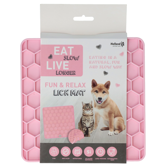 Eat Slow Live Longer Lick Mat Honeycomb Rosa – Beruhigende Anti-Schlingmatte für Hunde