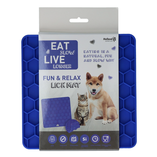 Eat Slow Live Longer Lick Mat Honeycomb Blau – Beruhigende Schleckmatte Für Hunde