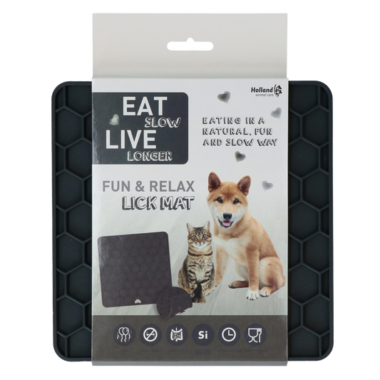 Eat Slow Live Longer Lick Mat Honeycomb Grau – Beruhigende Anti-Schlingmatte für Hunde