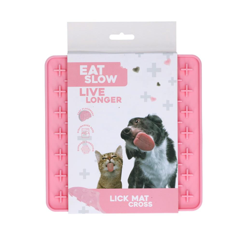Eat Slow Live Longer Leckmatte Kreuz Rosa – Fördert Langsame Fütterung für Haustiere