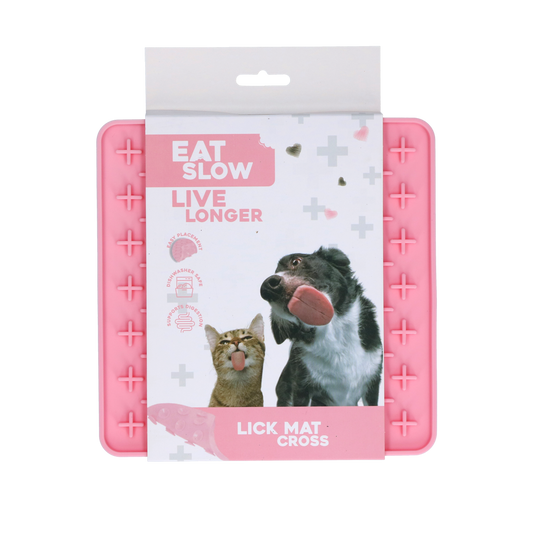 Eat Slow Live Longer Leckmatte Kreuz Rosa – Fördert Langsame Fütterung für Haustiere