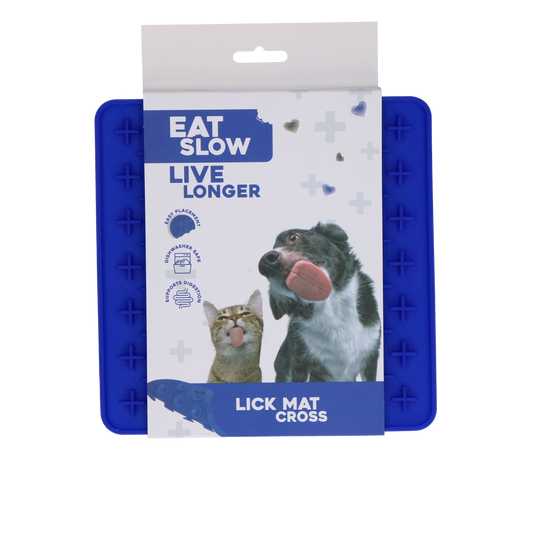 Eat Slow Live Longer Leckmatte Kreuz Blau – Fördert Langsame Fütterung