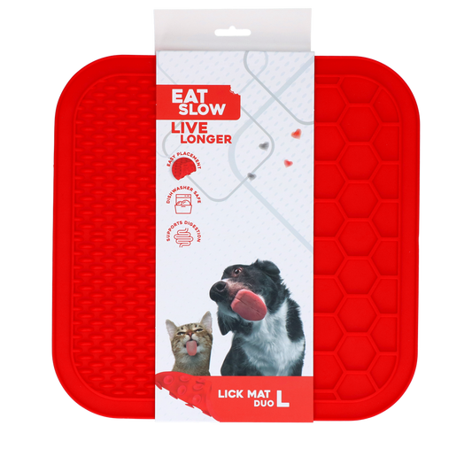 Eat Slow Live Longer Leckmatte Duo L Rot – Fördert Langsame Fütterung mit Saugnäpfen