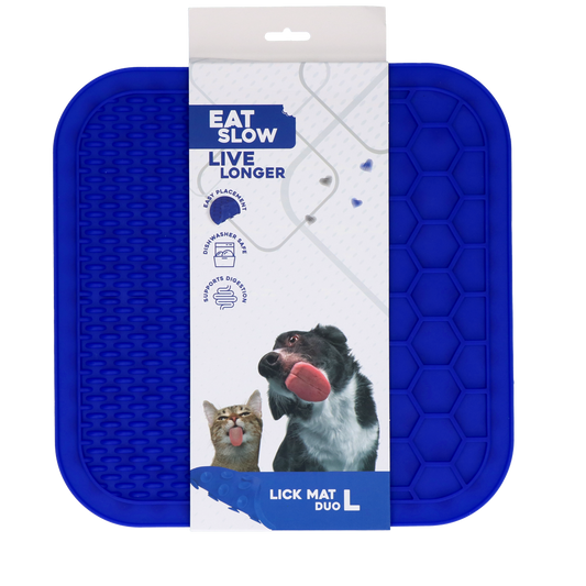 Eat Slow Live Longer Lick Mat Duo L Blau – Fördert Langsame Fütterung für Haustiere