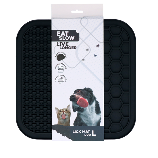 Eat Slow Live Longer Lick Mat Duo L Grau – Fördert Langsame Ernährung für Haustiere