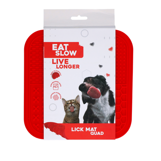 Eat Slow Live Longer Lick Mat Quad Rot – Fördert Langsame Nahrungsaufnahme Durch Interessante Muster