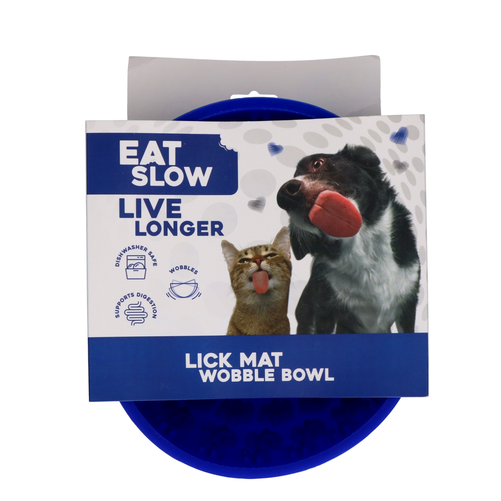Eat Slow Live Longer Wackeliger Antischlingnapf Blau – Ablenkende Leckmatte für Hunde und Katzen