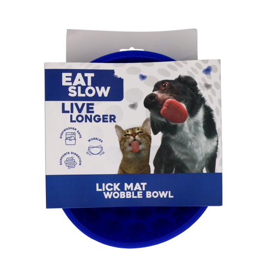 Eat Slow Live Longer Wackeliger Antischlingnapf Blau – Ablenkende Leckmatte für Hunde und Katzen