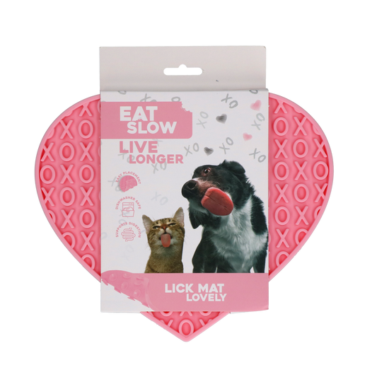 Eat Slow Live Longer Leckmatte Herz Rosa – Spaßiges Lecken Mit XO-Muster