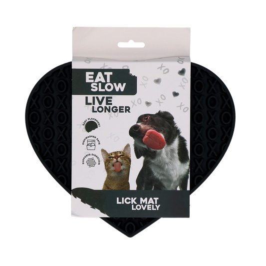Eat Slow Live Longer Leckmatte Herz Grau – Fördert Langsame Ernährung für Haustiere