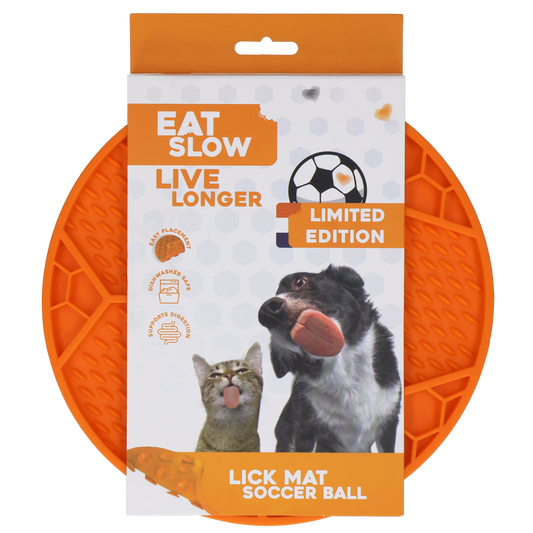 Eat Slow Live Longer Leckmatte Fußball Orange – Fördert Langsame Fütterung