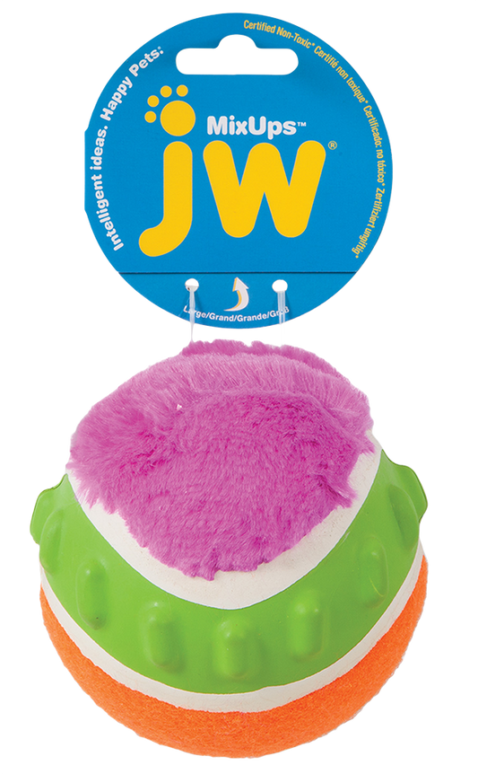 JW Mixups Ribbed Ball L – Kautschuk und Plüsch Kombination mit Quietscher