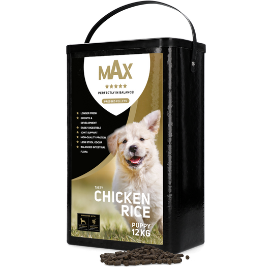 Max Puppy Gepresste Pellets Huhn & Reis 12 kg – Ausgewogenes Futter Für Welpen