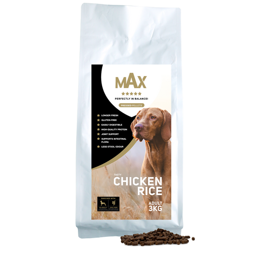 Max Adult Gepresste Pellets Huhn und Reis – Ausgewogenes 5-Sterne-Futter für Hunde