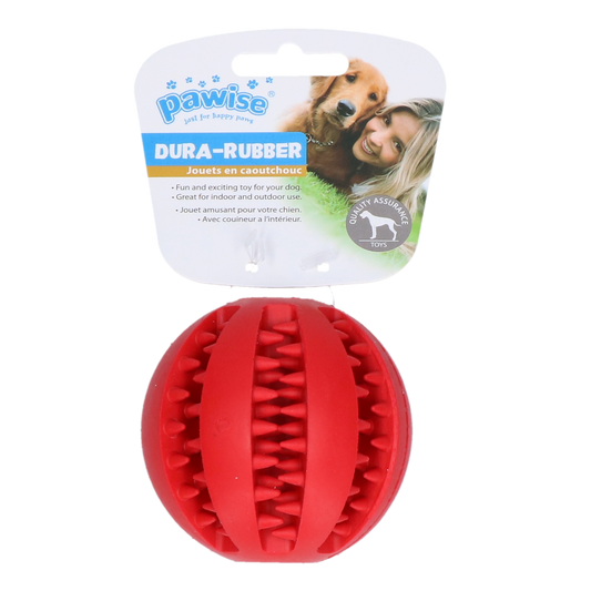 Pawise Dura-Rubber Ball Rot – Zahnreinigendes Hundespielzeug mit Fülloption
