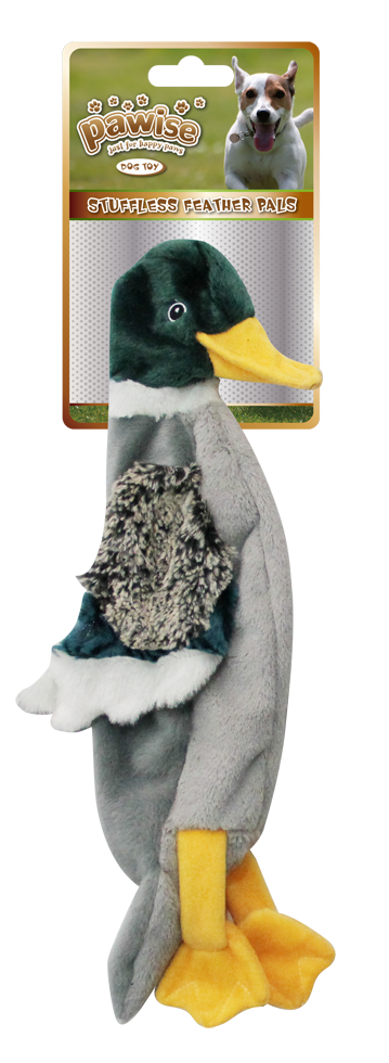Pawise Stuffless Feather Pals Ente S – Weiches Plüschspielzeug mit Quietscher