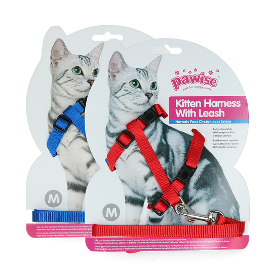 Pawise Katzen Geschirr Mit Leine Rot/Blau M – Optimaler Komfort Für Sichere Spaziergänge
