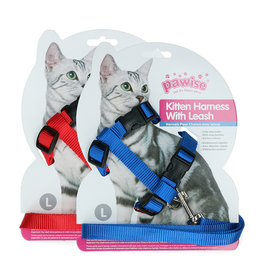 Pawise Katzen Geschirr Mit Leine Rot/Blau L – Ideal Für Sicheren Spaziergang