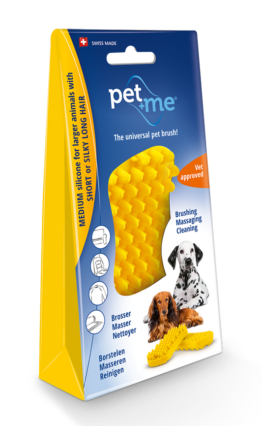 Pet+Me Dog Bürste Kurzhaar Gelb – 4-in-1 Pflege Für Große Tiere