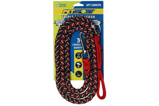 Petsport Triple Safe Leash Rot 1,8 m – Dreifache Sicherheit Mit Gepolstertem Griff