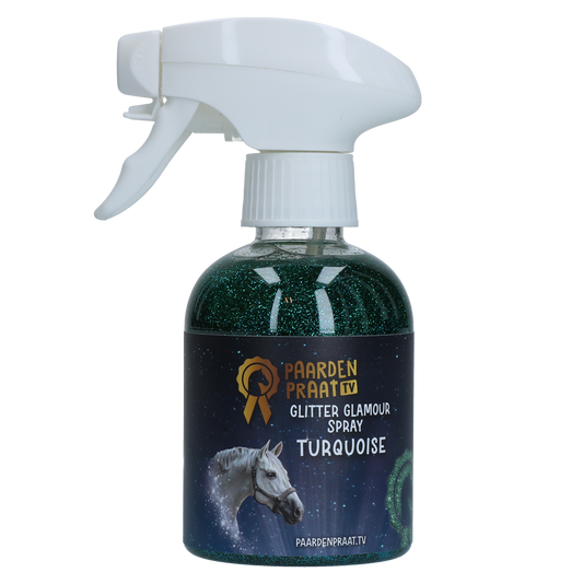 Paardenpraat TV Glitter Glamour Spray Türkis – Funkelnder Glanz für Pferde
