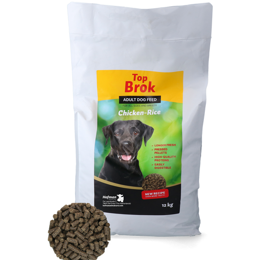 Topbrok Hund Gepresste Pellets Huhn & Reis 12 kg – Nährstoffreiche Ernährung Für Ausgewachsene Hunde